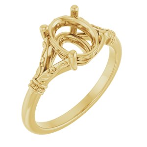 14K Yellow Gold 9x7 mm Oval Solitaire Engagement Ring Mounting