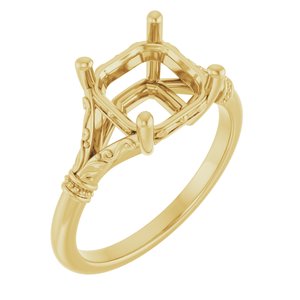 10K Yellow Gold 8 mm Asscher Solitaire Engagement Ring Mounting