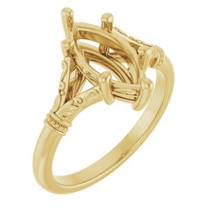 14K Yellow Gold 12x6 mm Marquise Solitaire Engagement Ring Mounting