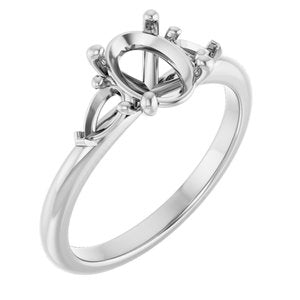 14K White Gold 8x6 mm Oval Engagement Ring Mounting