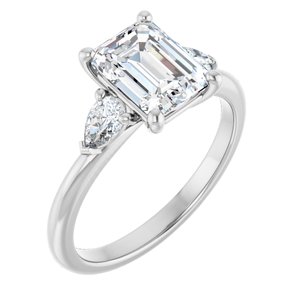 14K White Gold 8x6 mm Emerald 1/3 CTW Natural Diamond Semi-Set Engagement Ring