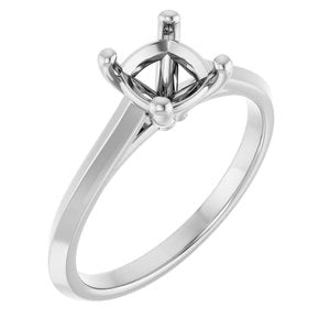 14K White Gold 6 mm Cushion Solitaire Engagement Ring Mounting