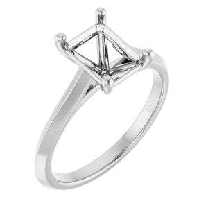 14K White Gold 8x6 mm Emerald Solitaire Engagement Ring Mounting