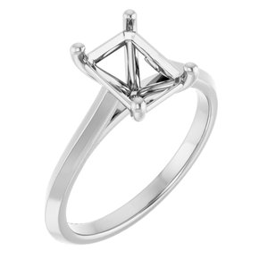 14K White Gold 8x6 mm Emerald Solitaire Engagement Ring Mounting