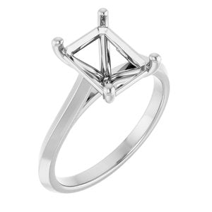 14K White Gold 9x7 mm Emerald Solitaire Engagement Ring Mounting