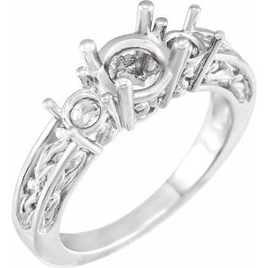 14K White Gold Three-Stone Engagement Ring Mounting
