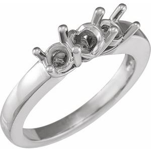 14K White Gold 4.4 mm Round Three-Stone Engagement Ring Mounting