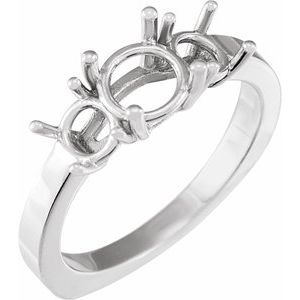 14K White Gold 6.5 mm Round Three-Stone Engagement Ring Mounting   
