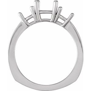 14K White Gold 6.5 mm Round Three-Stone Engagement Ring Mounting   