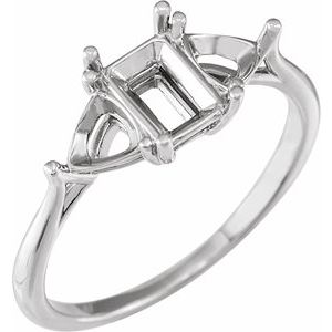 14K White Gold 7x5 mm Emerald Accented Engagement Ring Mounting