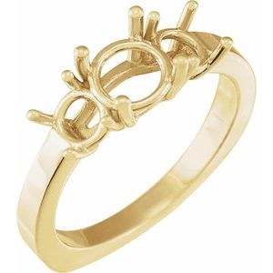 14K Yellow Gold 6.5 mm Round Three-Stone Engagement Ring Mounting   