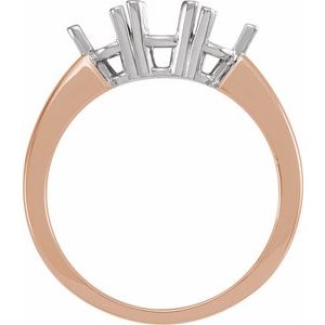 14K Rose/White Gold Three-Stone Engagement Ring Mounting