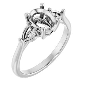 14K White Gold 8x6 mm Oval Engagement Ring Mounting