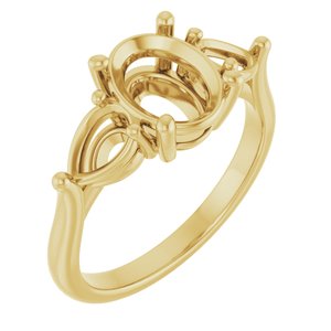14K Yellow Gold 9x7 mm Oval Engagement Ring Mounting