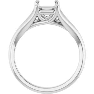 14K White Gold 8x6 mm Emerald Solitaire Engagement Ring Mounting