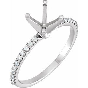 14K White Gold 6.5 mm Round 1/5 CTW Natural Diamond Semi-Set Engagement Ring