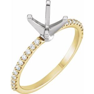 14K Yellow/White Gold 6.5 mm Round 1/5 CTW Natural Diamond Semi-Set Engagement Ring