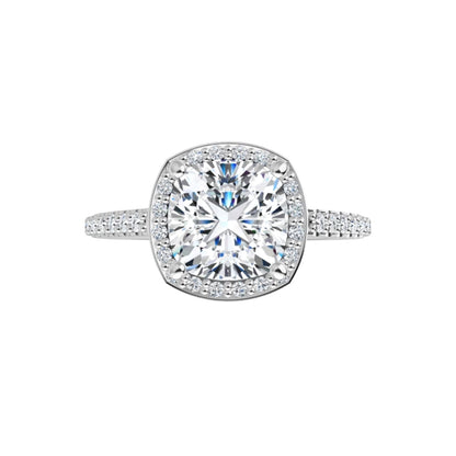 14K White Gold Cushion Halo-Style Engagement Ring Mounting