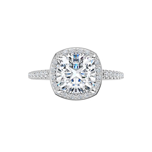 14K White Gold Cushion Halo-Style Engagement Ring Mounting