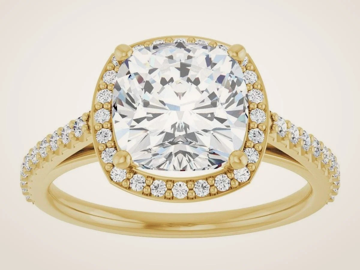 14K Yellow Gold 8x8 mm Cushion 1/4 CTW Lab-Grown Diamond Semi-Set Engagement Ring