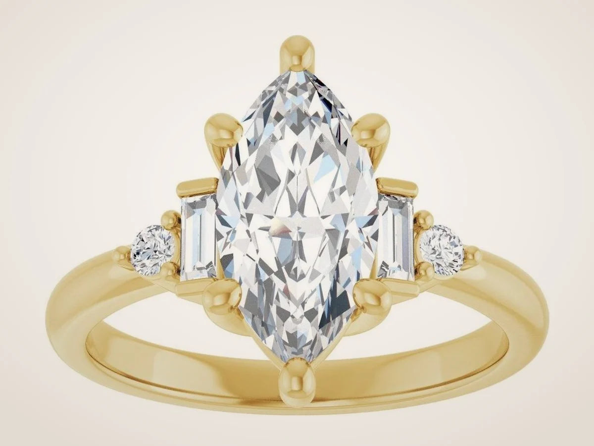 14K Yellow Gold 12x6 mm Marquise 1/6 CTW Lab-Grown Diamond Semi-Set Engagement Ring